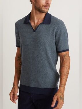 Marine Layer Liam Polo Short Sleeve Sweater Shirt in Dark Indigo Size Medium